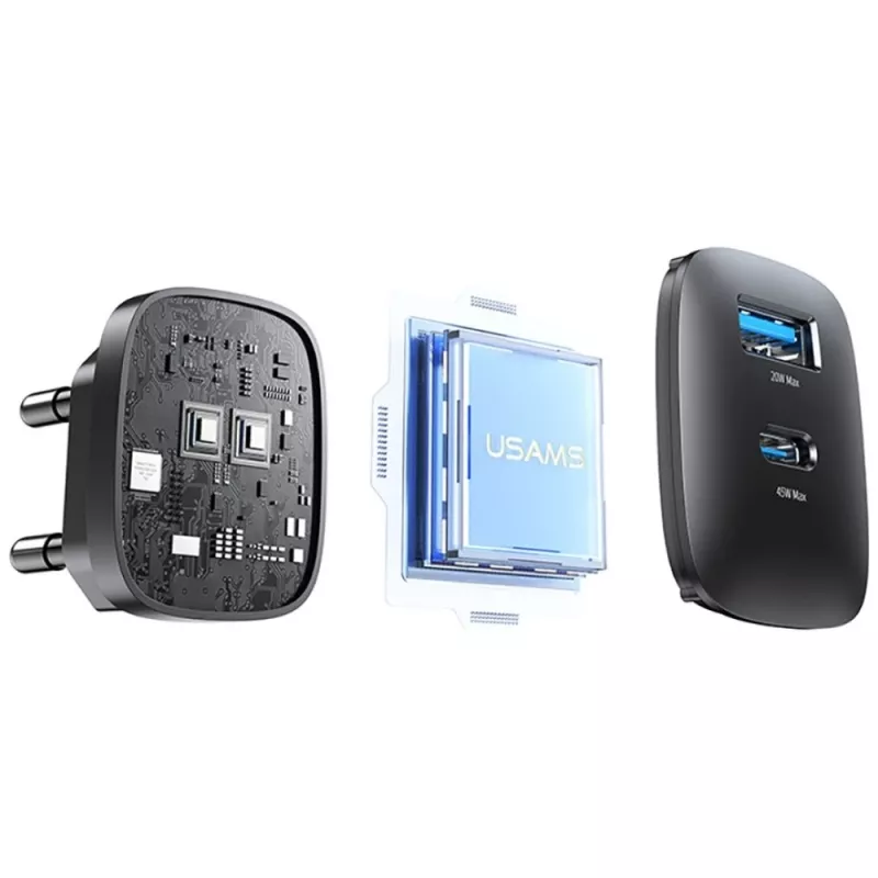 Carregador T66 45W CC290 GaN carregamento rápido prateado