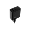 Carregador com fios para dispositivos móveis NATEC NUC-2145, 65 W, USB-C PD 3.0 + QC 3.0, 1x USB-C, 1x USB-A, 110–240 V, preto