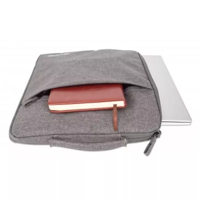 Manhattan Seattle Mala para portátil 39,6 cm (15,6 polegadas), Cinzento, Acolchoada, Forro interior extra macio, Compartimento principal com fecho de correr duplo, Bolso frontal com fecho de correr, Alça de transporte, Repelente à água e durável, Sleeve para portátil, Três anos de garantia