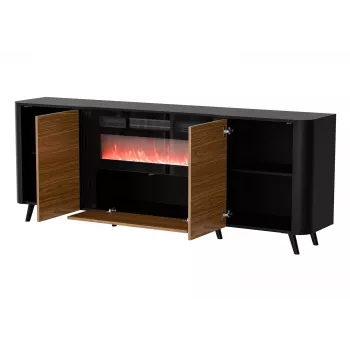Cómoda Cama Meble Volare 200 x 39 x 75 cm, preto/nogueira, aglomerado, com lareira incluída