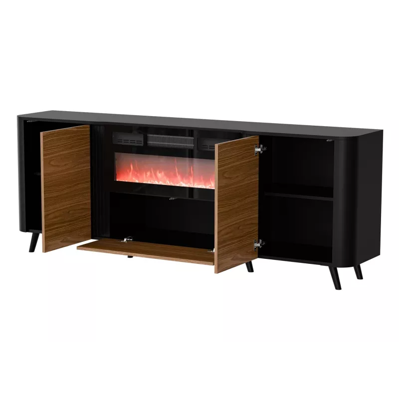 Cómoda Cama Meble Volare 200 x 39 x 75 cm, preto/nogueira, aglomerado, com lareira incluída