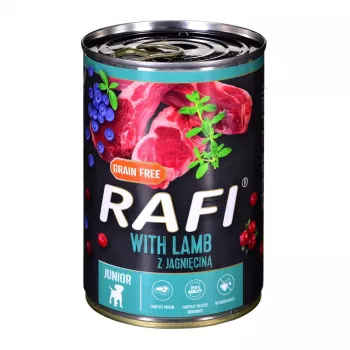 Dolina Noteci Rafi Junior com borrego, arando e mirtilo - comida húmida para cães 400 g