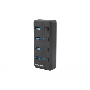 Hub USB NATEC MANTIS USB 2.0 Type-B — 4x portas USB 3.2 Gen 1 Type-A, preto, cabo de 0,8 m, fonte de alimentação, interruptor de rede