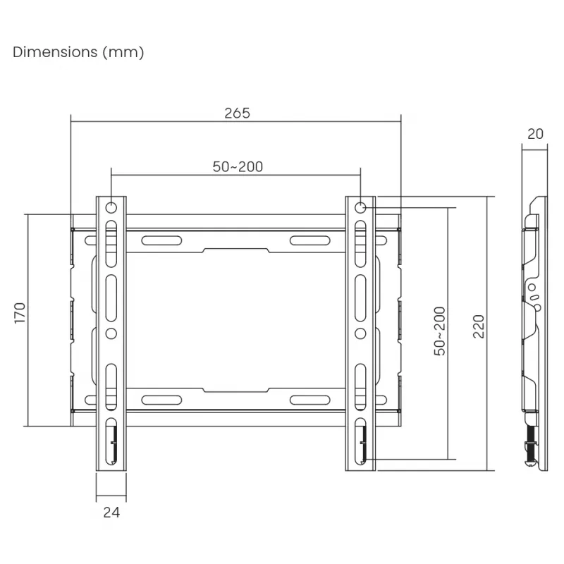SBOX PLB-2222F-2 suporte de parede fixo para TV, 23-43 polegadas, 45 kg, VESA 200x200