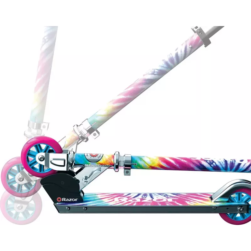 Trotinete infantil Razor A Tie-Dye — trotinete dobrável de alumínio com 2 rodas, guiador ajustável, ABEC-5, carga máx. 65 kg