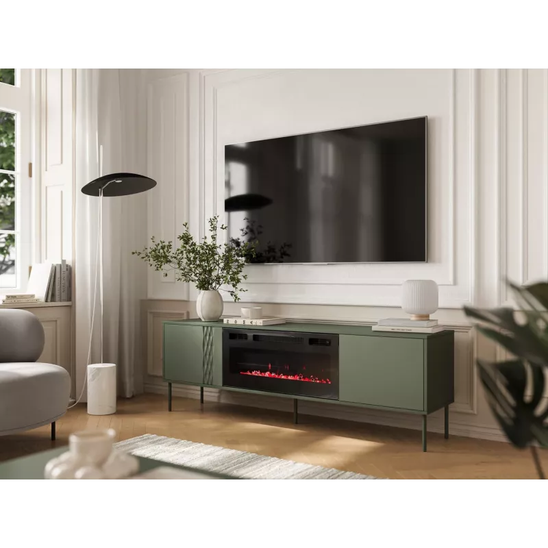 Móvel de TV com lareira Cama Meble TRESSE 180x40x54,5 cm — tampo verde mate, aglomerado