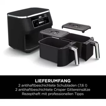 Fritadeira Ninja AF200EU dupla 7,6 L autónoma 2400 W fritadeira de ar quente preto