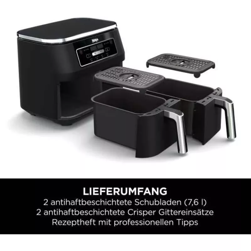 Fritadeira Ninja AF200EU dupla 7,6 L autónoma 2400 W fritadeira de ar quente preto