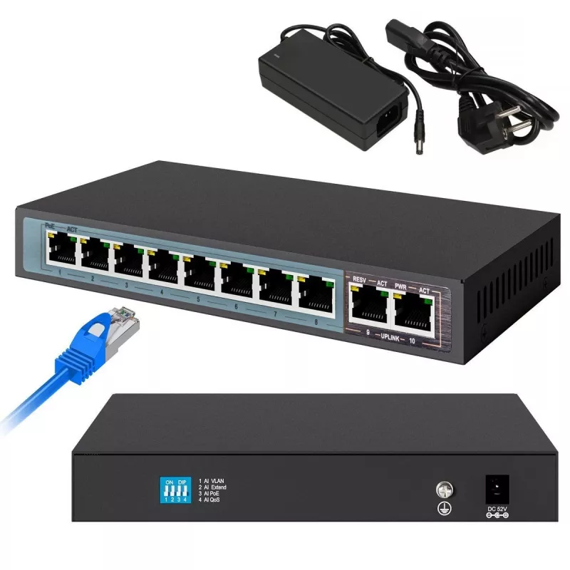 Switch Extralink PERSES 8x Gigabit PoE/PoE+ 2x RJ45 Uplink 96W