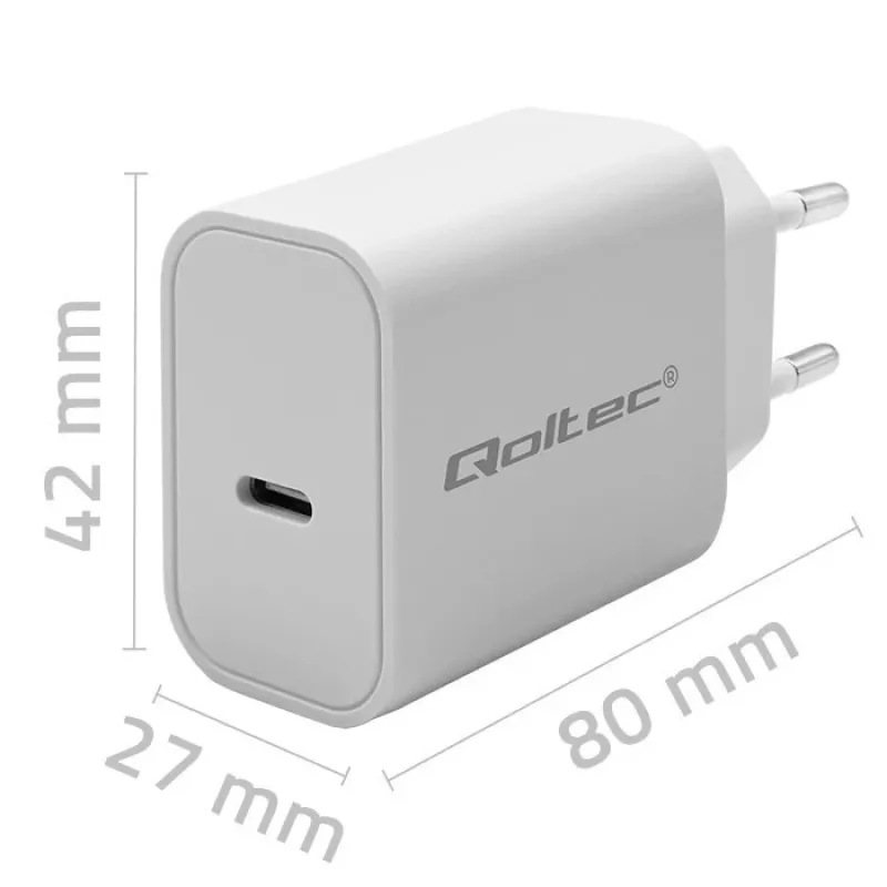 Carregador QOLTEC Super Quick PD 20W USB-C (5V/12V) – carregador rápido portátil
