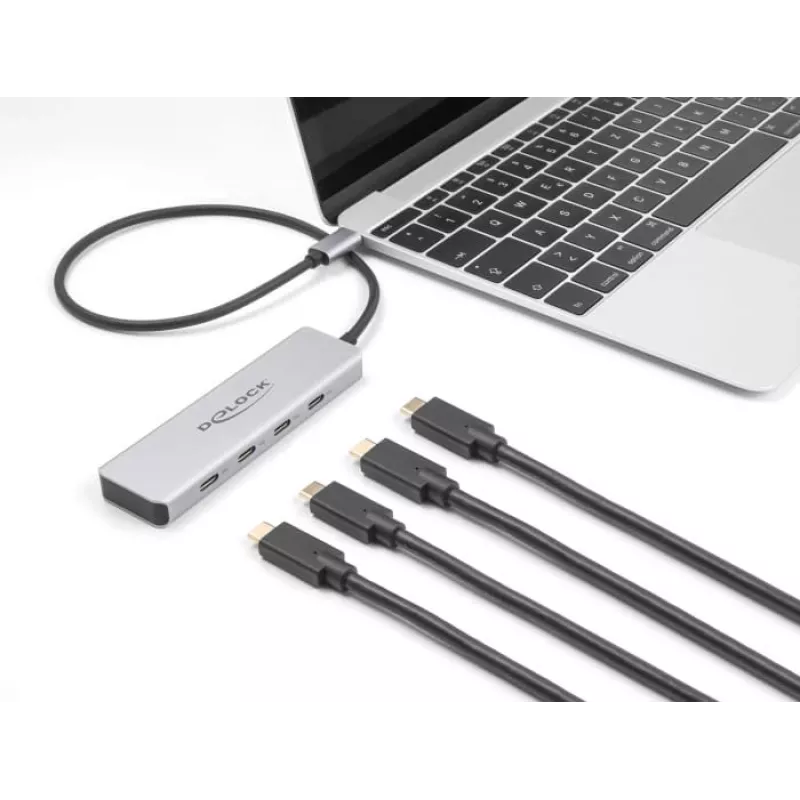 Hub DeLOCK USB Type-C 10 Gbps 4 portas Alumínio Cinzento