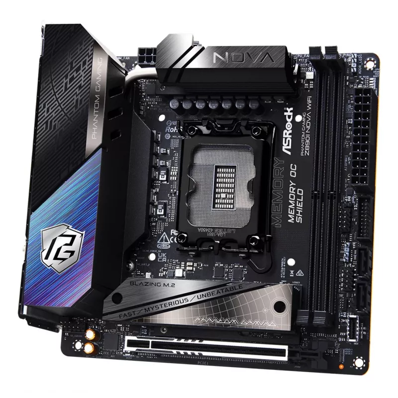 Motherboard ASRock Phantom Gaming Z890I Nova WiFi — Intel Z890, LGA 1851, Mini-ITX, DDR5, 2x M.2, Wi‑Fi 6E/7, LAN 5Gb, Thunderbolt
