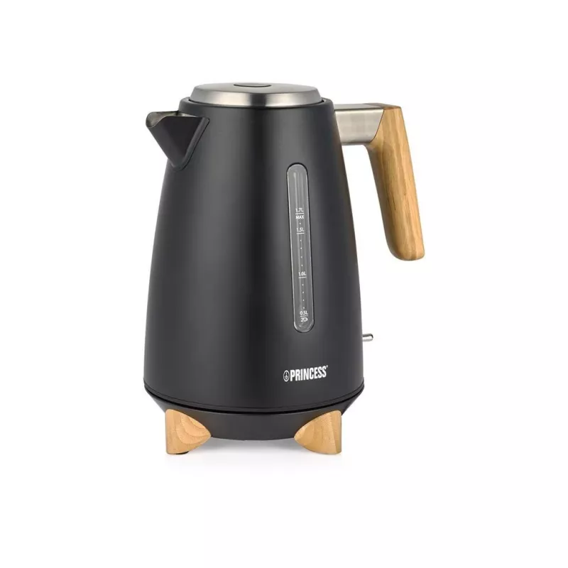 Chaleira elétrica Princess 1,7 L 3000 W, corpo em aço inoxidável, sem fios, bege/preto