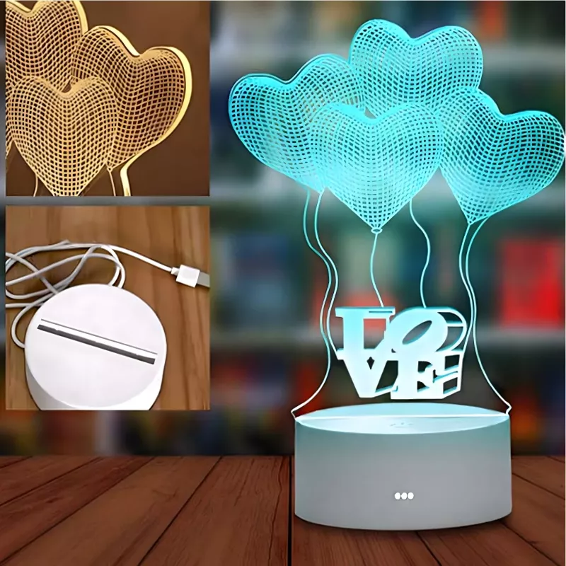Lâmpada de noite Extralink HOME 3D ilusão ótica quatro corações candeeiro de mesa USB