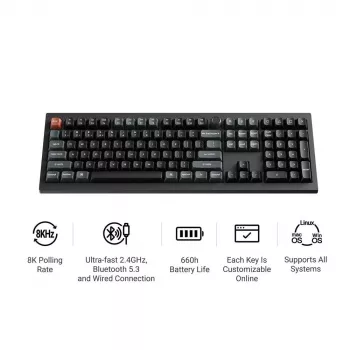 Teclado mecânico Keychron V6 Ultra 8K – Full-Size 100% QWERTY, Bluetooth, RGB, preto