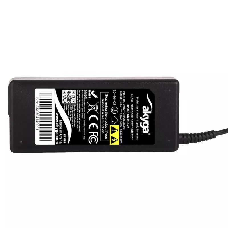 Fonte de alimentação para portátil Akyga AK-ND-26 para HP, 90 W, 19,5 V, 4,62 A, 4,5 x 3,0 mm + pino