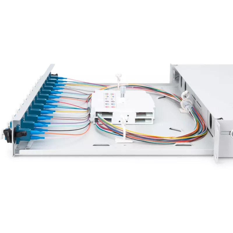 CAIXA DE FUSÃO DE FIBRA ÓTICA LC OS2 1U 12XLC OS2 PIGTAILS ACOPLADOR