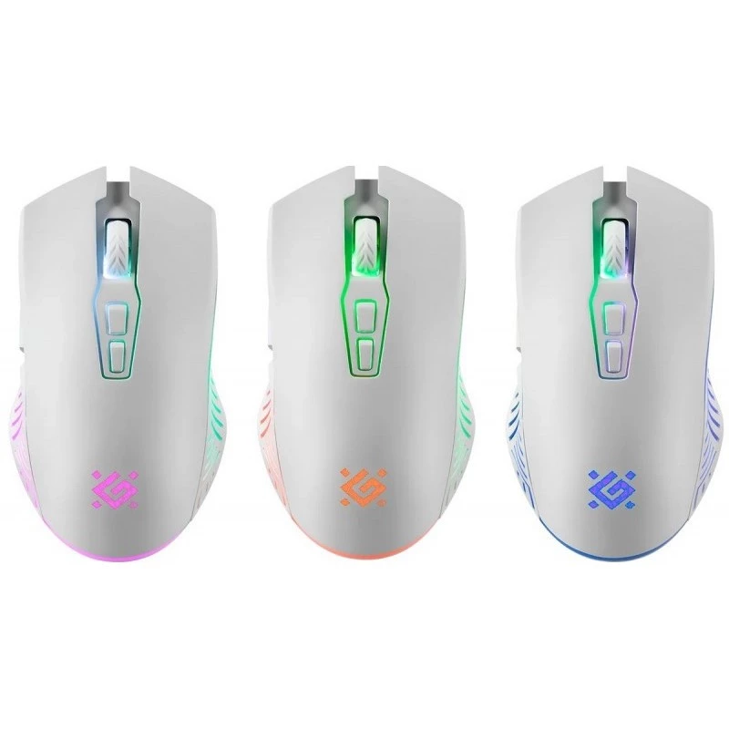Rato gaming sem fios DEFENDER Pandora White – ambidestro, 3200 DPI, 6 botões, programável, ótico, USB
