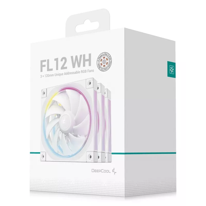 DeepCool FL12 WH 3-in-1 ventoinhas de caixa de 120 mm (3 un.), 2150 rpm, rolamento de fluido dinâmico, PWM de 4 pinos, brancas