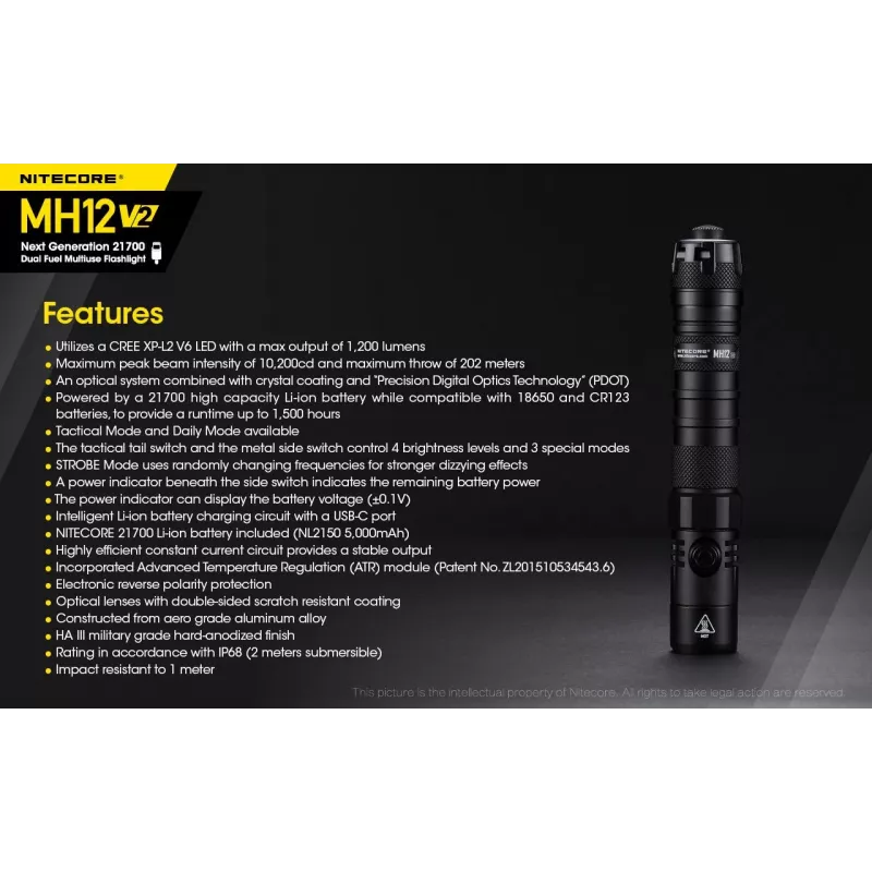Lanterna de mão Nitecore MH12 V2 preta