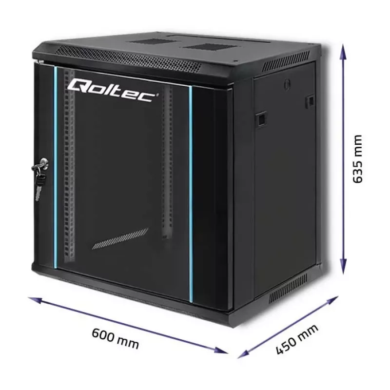 Armário rack 19 polegadas QOLTEC 54464 12U 600x635x450 preto