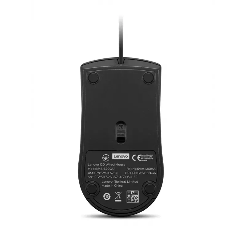 Lenovo 120 GY51L52636 rato ótico com fio, USB-A, 3 botões, cabo de 1,5 m, preto