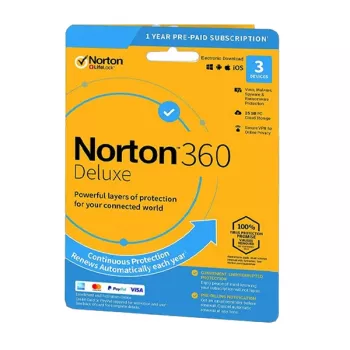 Norton 360 Deluxe | 3 dispositivos | 1 ano | 25 GB de armazenamento na nuvem | UE