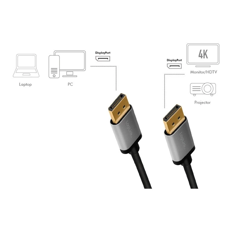 Logilink - Cabo DisplayPort - DisplayPort (M) para DisplayPort (M) - DisplayPort 1.2 - 5 m - Suporte de 4K 60 Hz, suporta 2K 165 Hz (2560 x 1440)