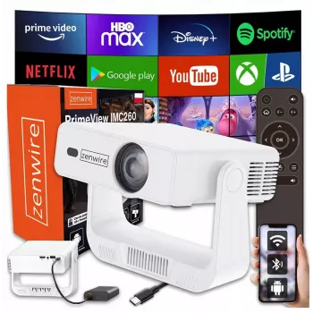 Mini projetor zenwire IMC260 – projetor portátil Android 14, Wi‑Fi, suporte 360°, entrada Full HD/4K para telefones