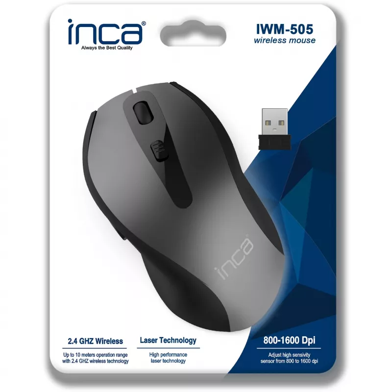 Cian Technology GmbH rato INCA IWM-505 ergonómico sem fios 1600 DPI laser preto retail - rato - 1.600 dpi