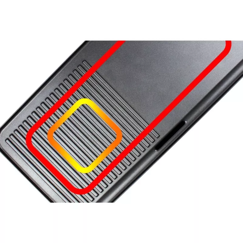 Grelhador de mesa elétrico Rommelsbacher BBQ 2003 — 1900 W, 50×25 cm, canelado + teppanyaki, termostato contínuo, prateado/preto