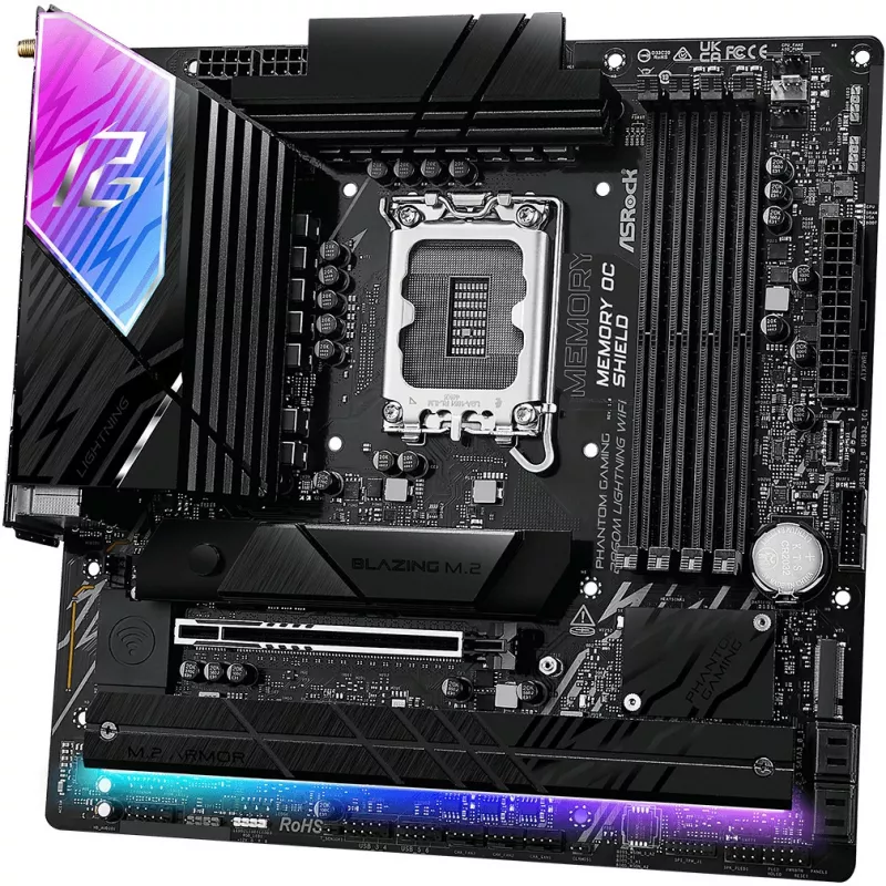 Placa-mãe ASRock B860M Lightning WiFi — Intel B860, LGA1851, microATX, DDR5, 4 DIMM, Wi‑Fi 6E, 2.5Gb LAN, Thunderbolt 4