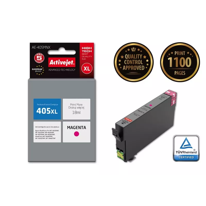 Tinteiro Activejet AE-405MNX (substituto para Epson 405XL C13T05H34010; Supreme; 18 ml; magenta)