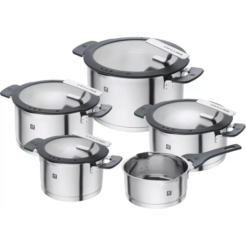 ZWILLING conjunto de panelas em aço inoxidável SIMPLIFY 5 peças – adequado para máquina de lavar louça e forno, tampa de vidro, adequado para placas cerâmicas