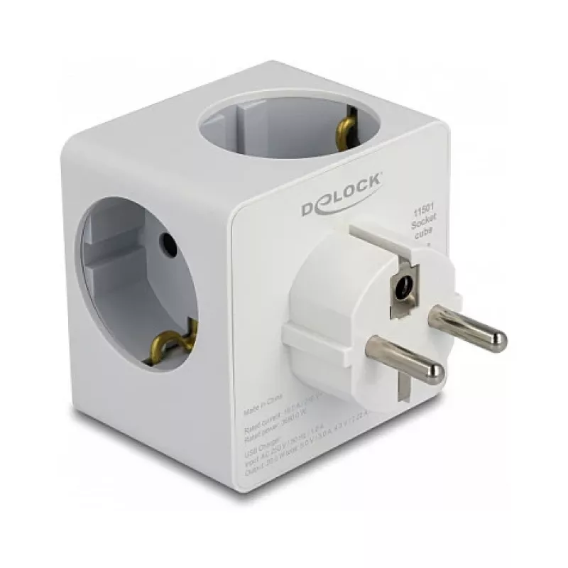 Adaptador de ficha de rede DeLOCK 11501 tipo F branco 3A portas USB