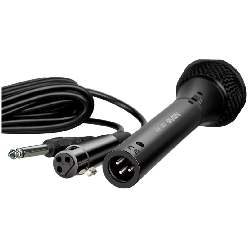 Microfone SVEN MK-100 (com fio, dinâmico, metal, cabo 4,0 m, jack 6,3/3,5 mm, cardioide, preto)