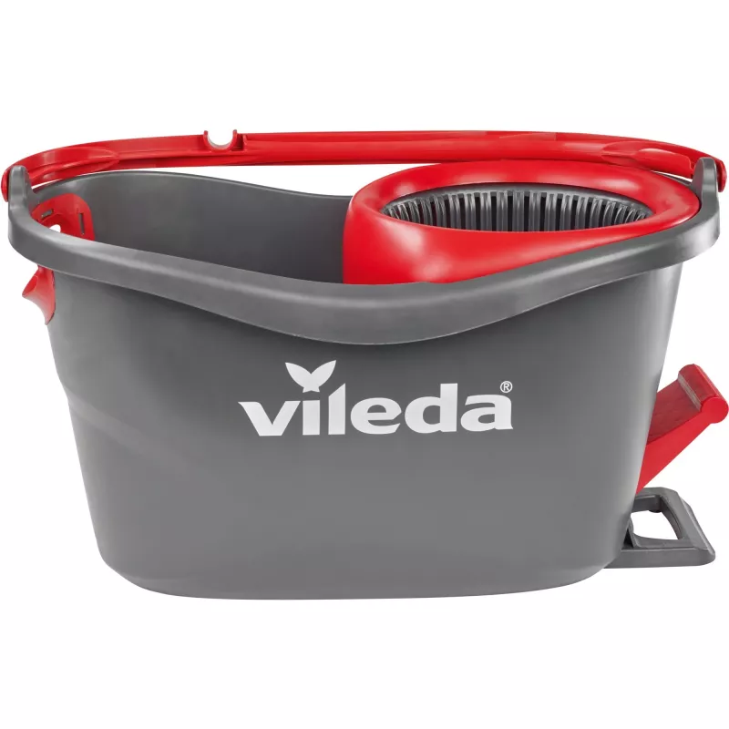 Mopa VILEDA EasyWring & Clean Turbo, balde de tecnopolímero vermelho, capa de microfibra lavável removível, para pavimentos duros