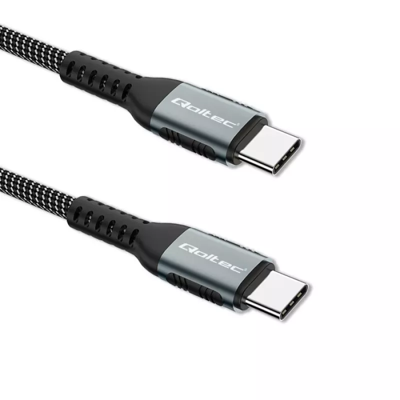 Qoltec 52358 cabo USB-C para USB-C, USB 2.0, 480 Mbps, 100 W PD, QC 3.0, entrançado de nylon, 1,5 m, preto
