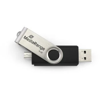 MEDIARANGE MR931-2 - 16 GB - USB Type-A / Micro-USB - 2.0 - 15 MB/s - Anel rotativo - Prateado - Preto