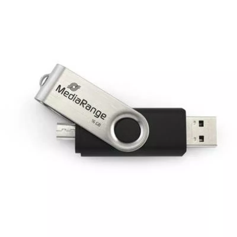 MEDIARANGE MR931-2 - 16 GB - USB Type-A / Micro-USB - 2.0 - 15 MB/s - Anel rotativo - Prateado - Preto