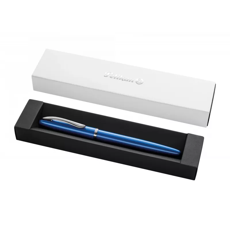 Caneta de tinta permanente Pelikan Jazz Noble Elegance P36 sistema de cartuchos azul prateado