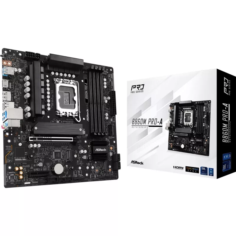 Placa-mãe ASRock B860M Pro-A micro ATX — Intel B860, LGA 1851, DDR5, 4 DIMM, até 256 GB, 2.5Gb Ethernet