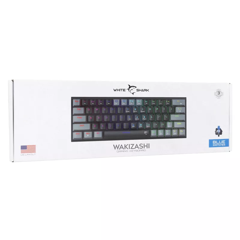 Teclado de gaming mecânico White Shark Wakizashi GK-002121V2 — estrutura preta/cinzenta, US Blue-Switches