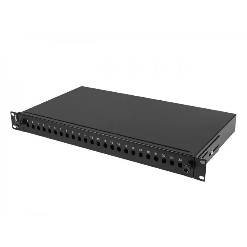 Painel de patch de fibra ótica LANBERG FOP1-24ST-FCB 1U 24xST / 24xFC montagem em rack preto