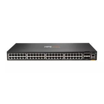 HPE - Série Aruba - Aruba 6300F - Switch - L3 - gerido - 48 x 10/100/1000 + 4 x 1 Gigabit / 10 Gigabit / 25 Gigabit / 50 Gigabit SFP56 (Uplink / Stacking) frente e lateral para trás