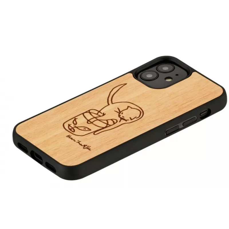 Capa para telemóvel Man and Wood para iPhone 12 mini — gato impresso com peixe vermelho