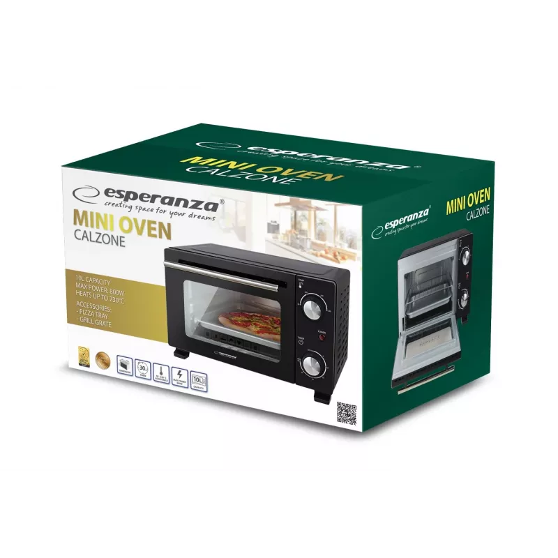 Esperanza EKO007N Calzone mini forno, 10 l, 800 W, preto