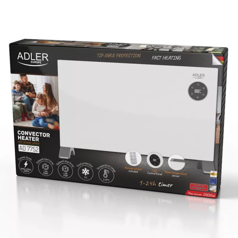 Aquecedor por convecção Adler AD 7752 LCD com comando, branco