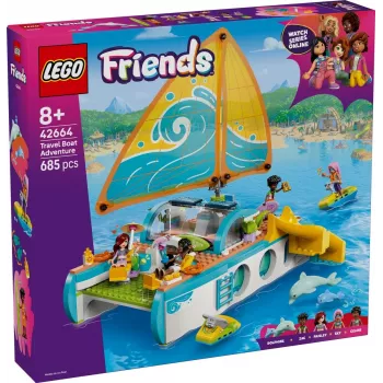 Conjunto de brincar LEGO Friends Aventura no barco de viagem 42664 — 685 peças, 4 mini bonecos, a partir dos 8 anos, 260×190×320 mm