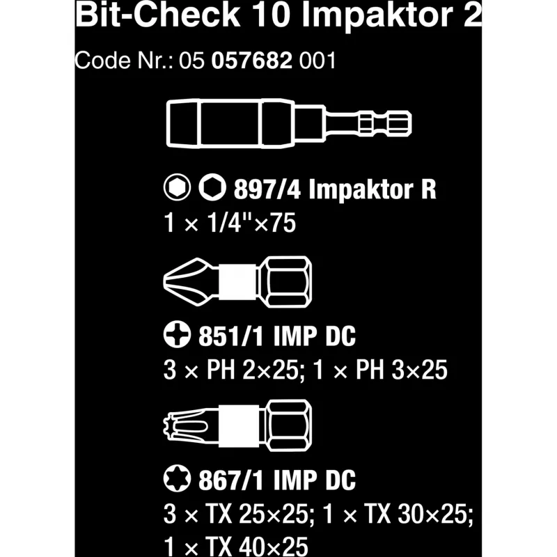 Bit-Check 10 Impaktor 2, 1/4, 10 peças, conjunto de bits com revestimento de diamante, extremamente resistente